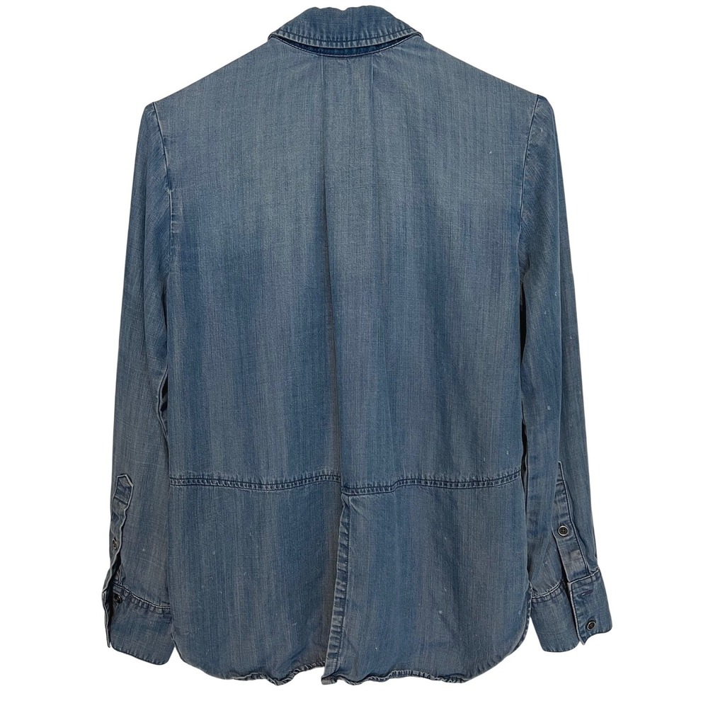 Cloth & Stone Womens S Button Down Shirt Blue Chambray Roll Tab Sleeves Tencel - Picture 3 of 10